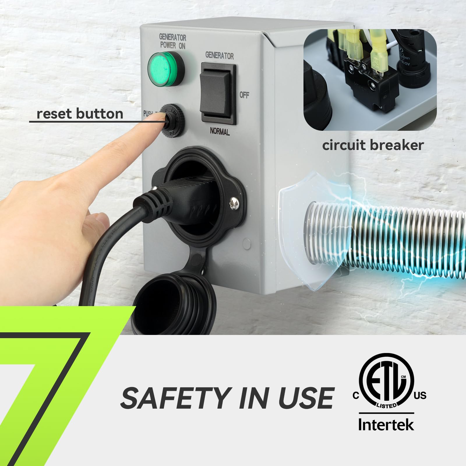 RVMATE circuit-breaker protection on the transfer switch prevents overload