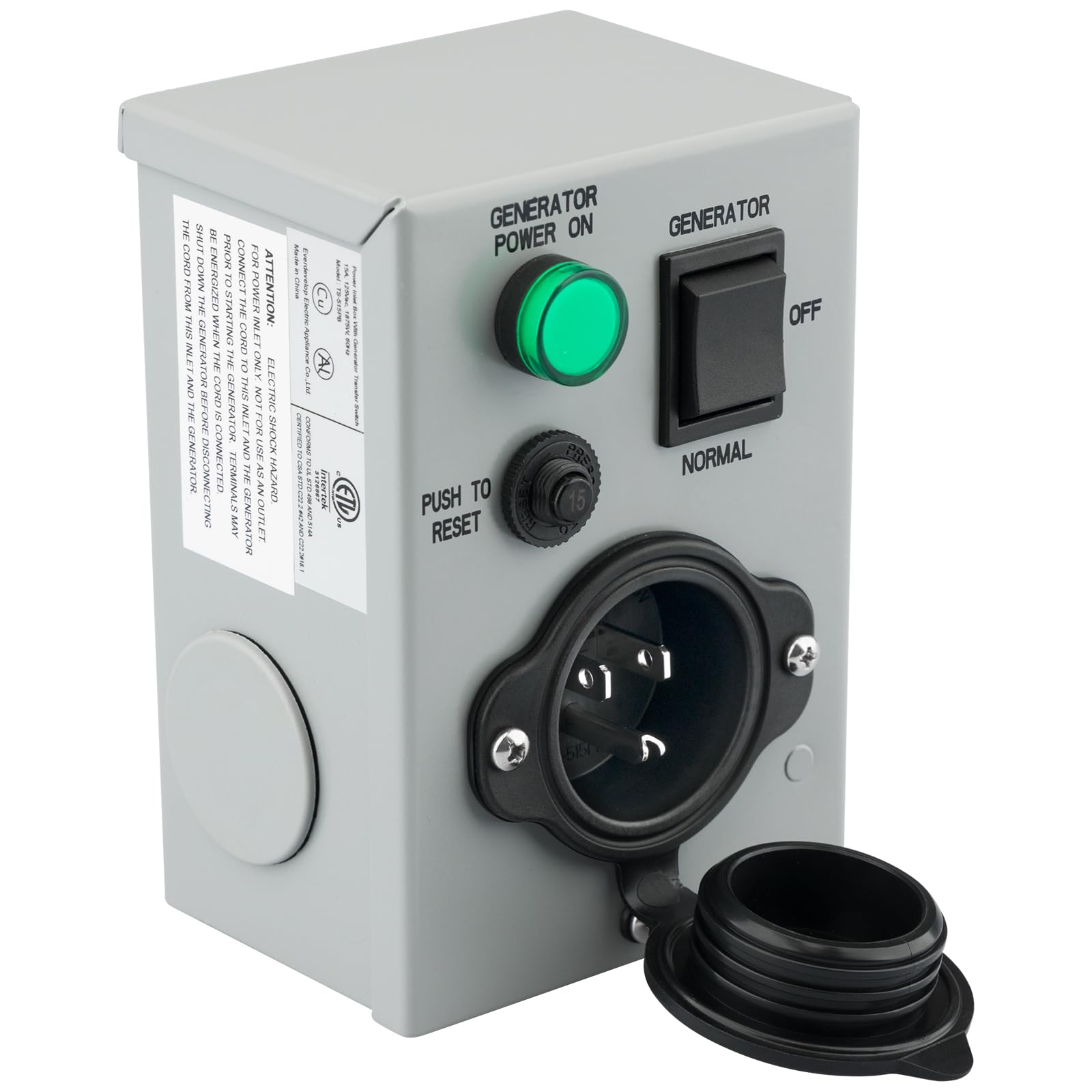RVMATE generator transfer switch 15A-125V inlet box demonstrates reliable emergency power for homes