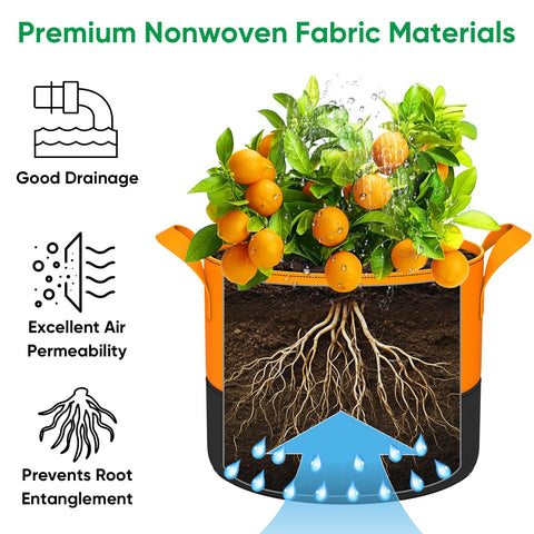 RVZHI air-permeable garden bags promoting drainage and root health.