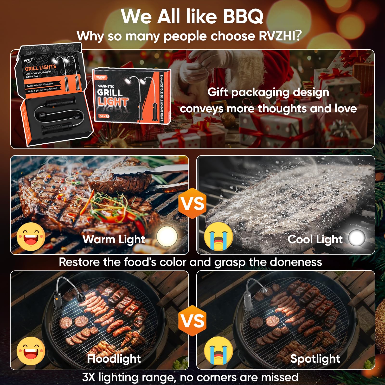 Durable RVZHI grill light with IP67 protection withstands rain and heat.
