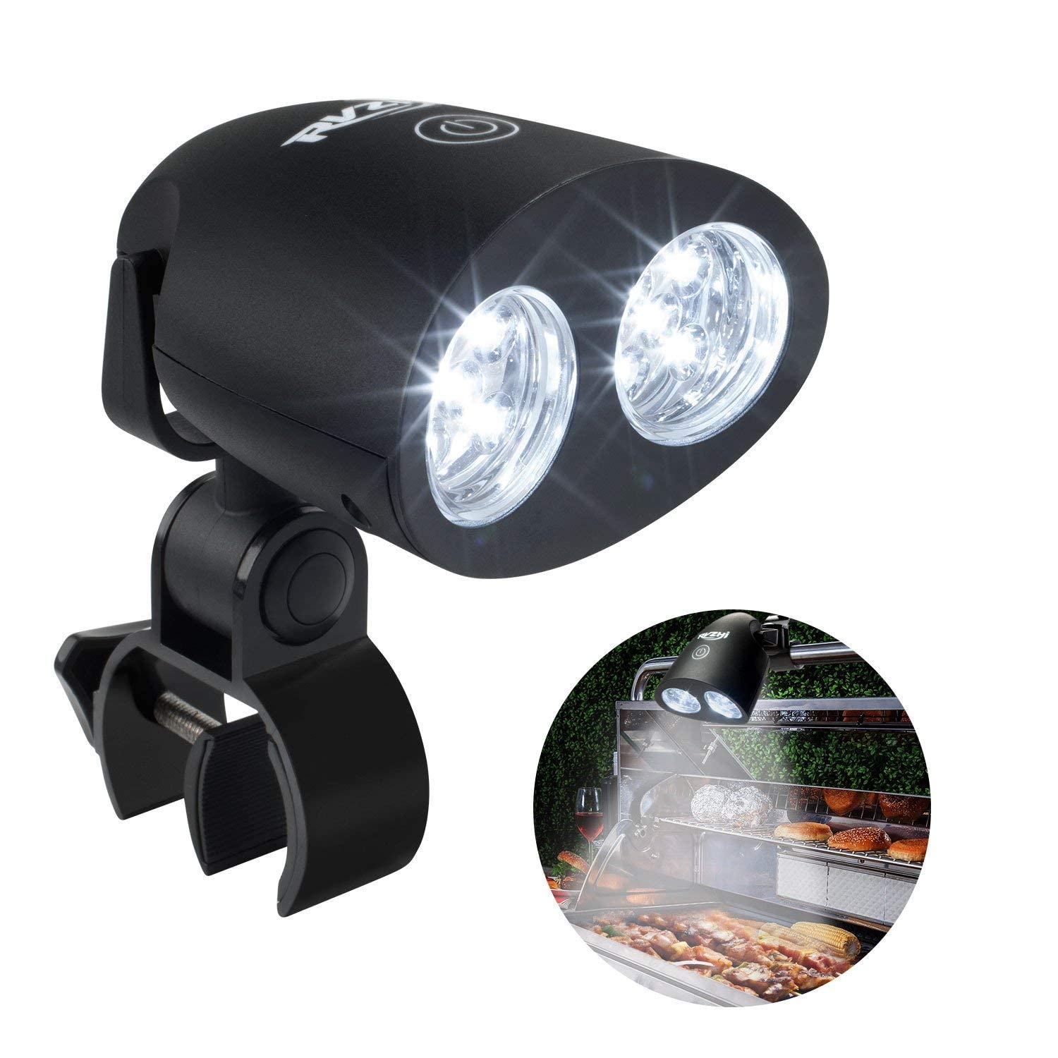 RVZHI grill light with 10 LEDs illuminating the grill for precise nighttime cooking.