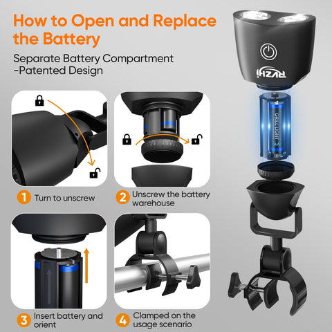 RVZHI grill light battery compartment is easy to access for quick replacement