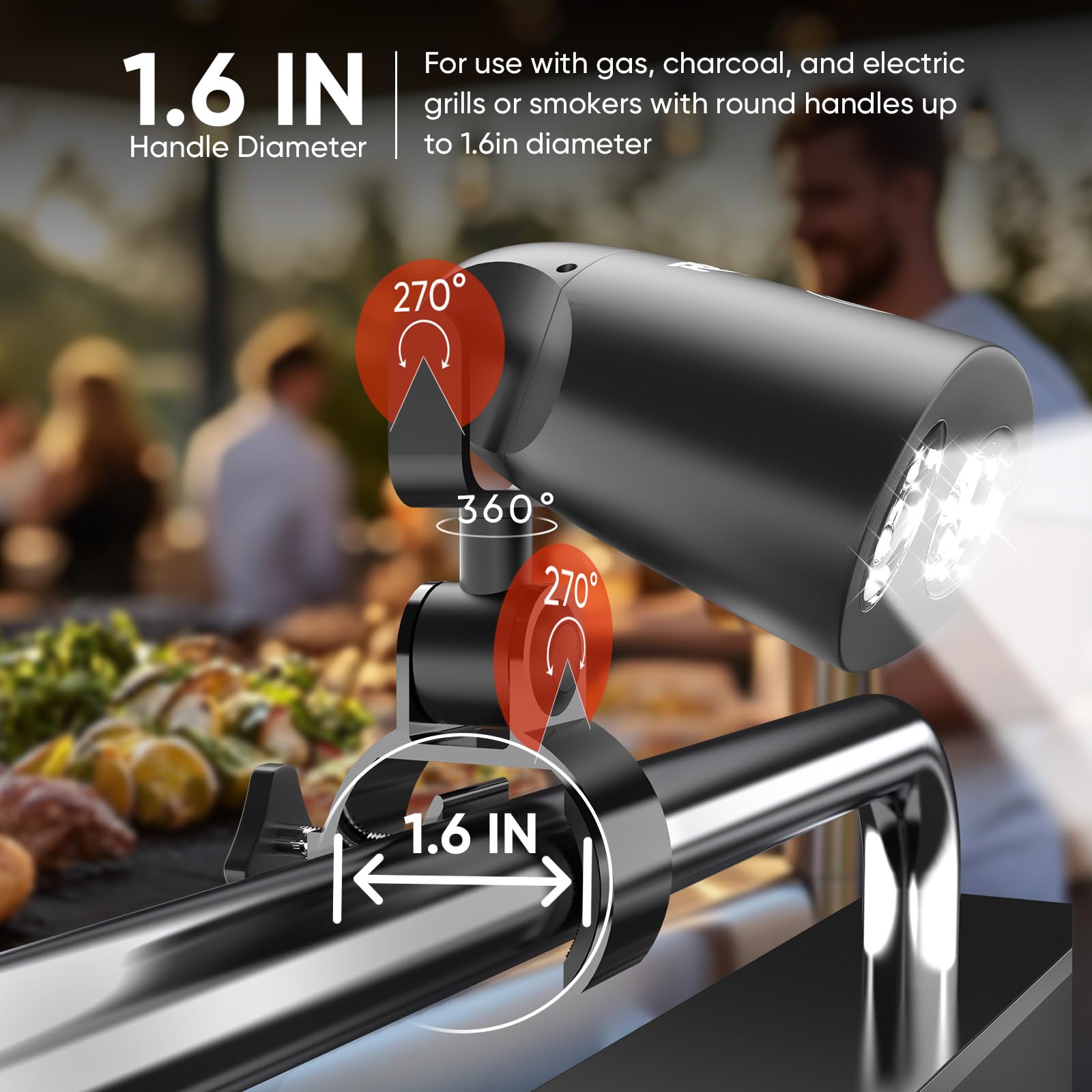 RVZHI grill light clamp fits grill handles up to 1.6 inches for versatility.
