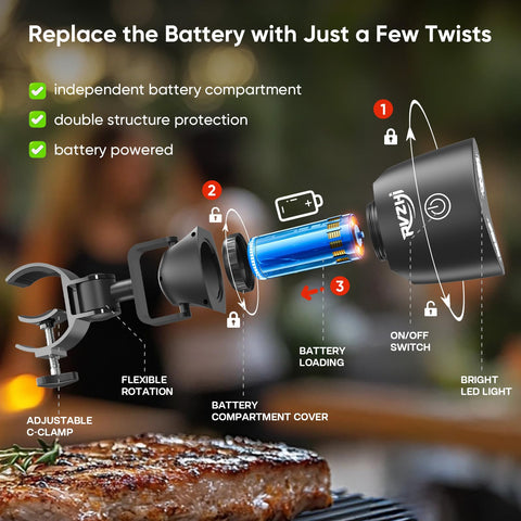 RVZHI grill light features heat-resistant materials for outdoor barbecues.