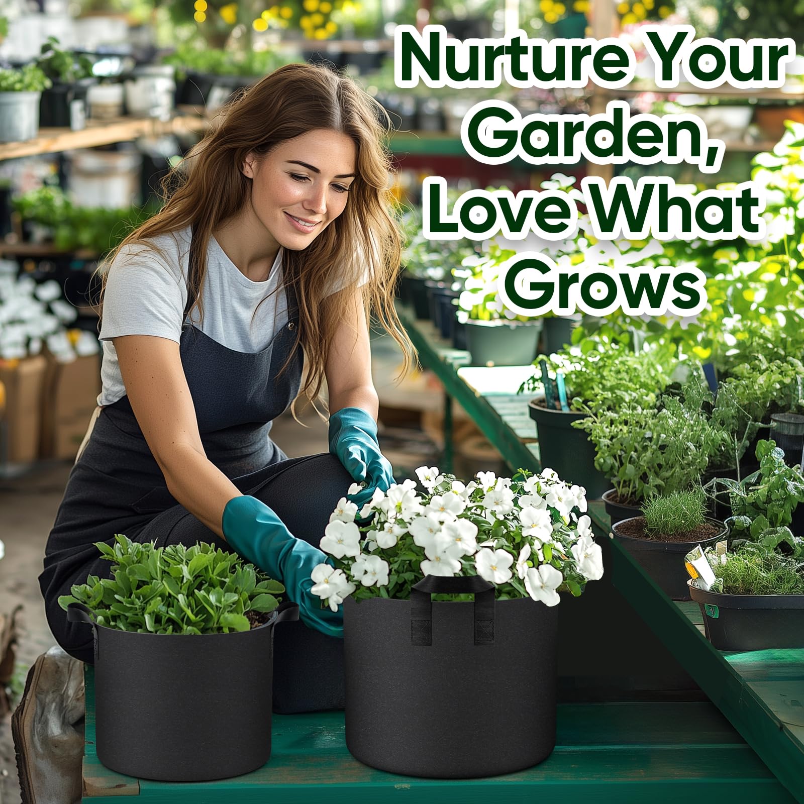 RVZHI grow bags in a garden setup demonstrating versatile placement and drainage