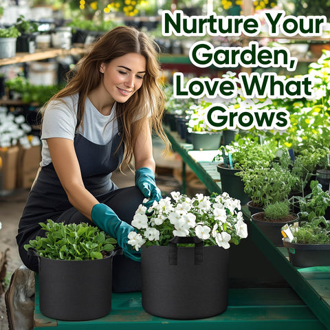 RVZHI grow bags in a garden setup demonstrating versatile placement and drainage