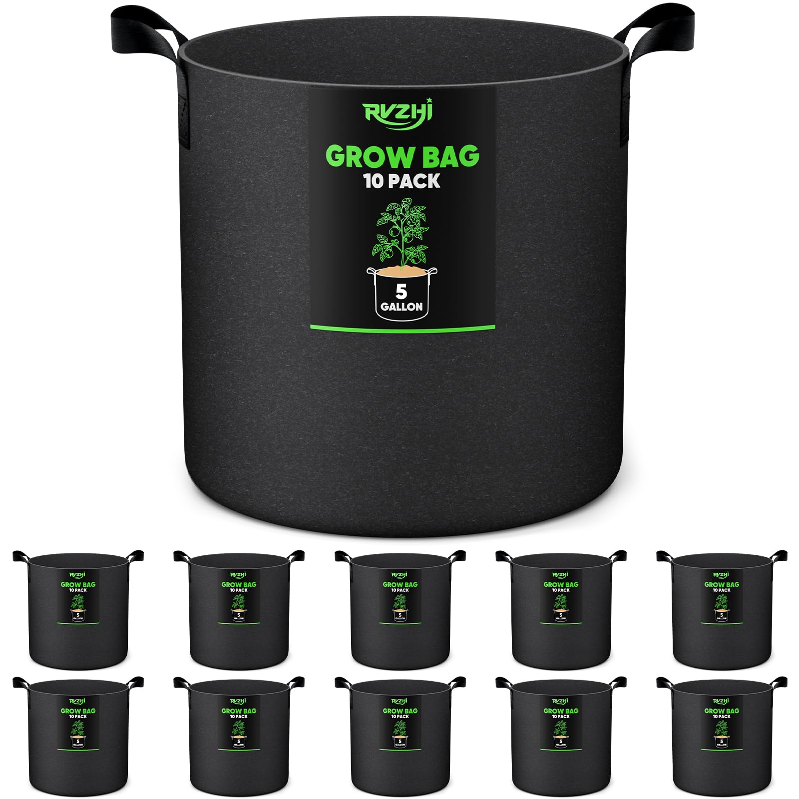 RVZHI 5-gallon potato grow bag side view with sturdy handles for easy moving
