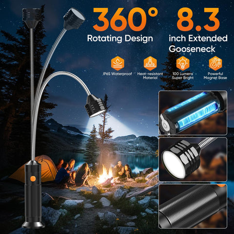 Magnetic base secures light on grills and metal surfaces.