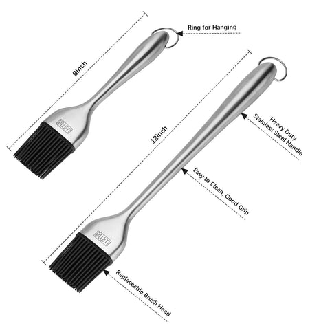 RWM basting brush with ergonomic grip and stainless-steel handle in orange.