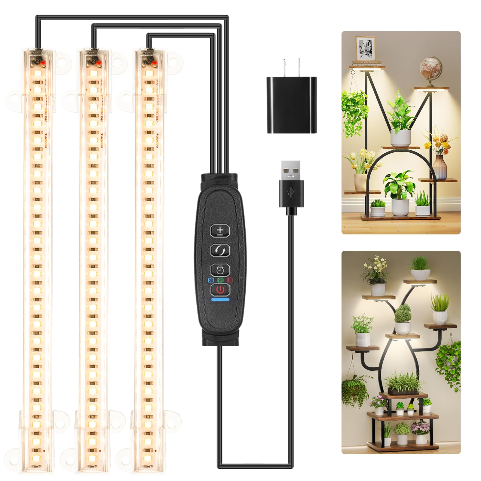RWNTAO 3-head LED grow light strip in setup view for easy installation.