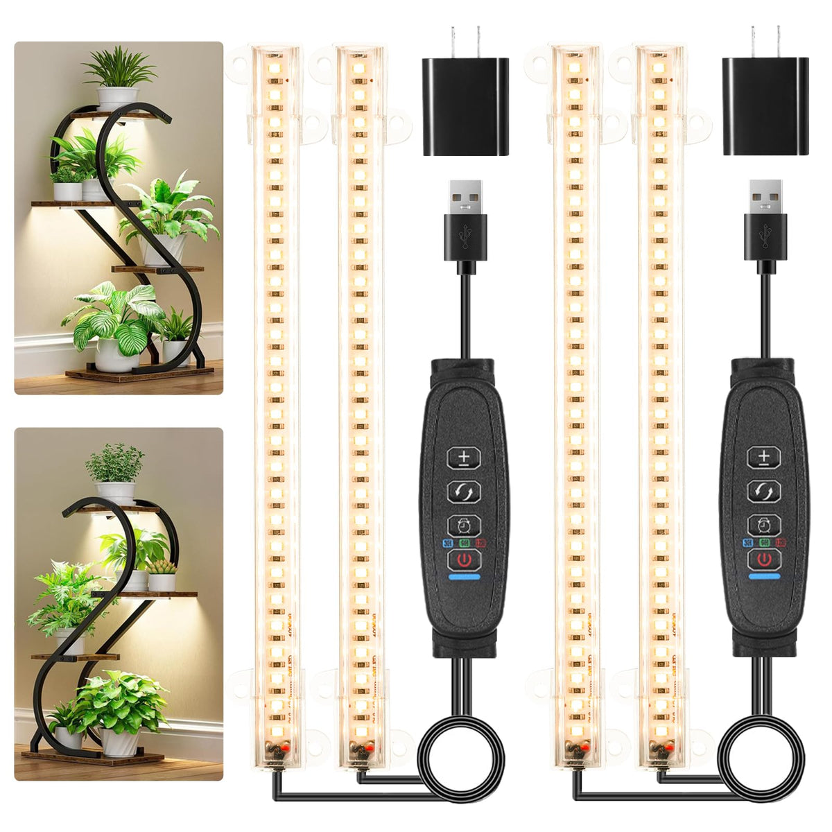 RWNTAO 8.6-inch mini two-strip grow light in a compact indoor setup for steady plant growth
