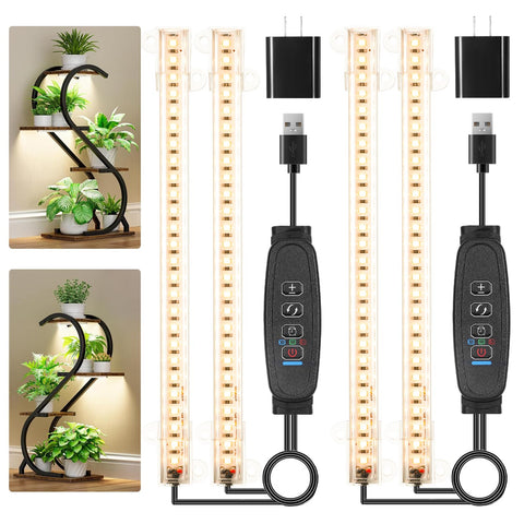 RWNTAO 8.6-inch mini two-strip grow light in a compact indoor setup for steady plant growth
