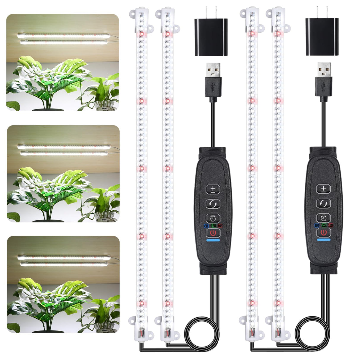 RWNTAO two head LED grow light strip in a compact indoor garden setup