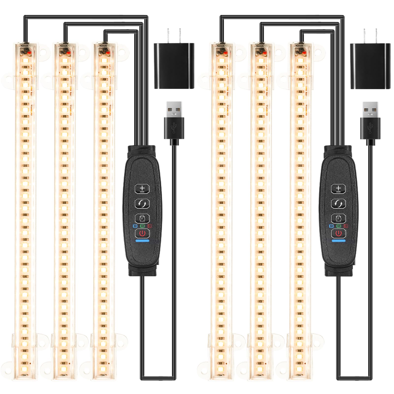 RWNTAO LED grow light strip with two 78-LED bars illuminating seedlings effectively