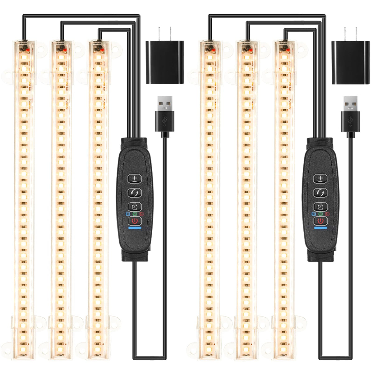 RWNTAO LED grow light strip with two 78-LED bars illuminating seedlings effectively