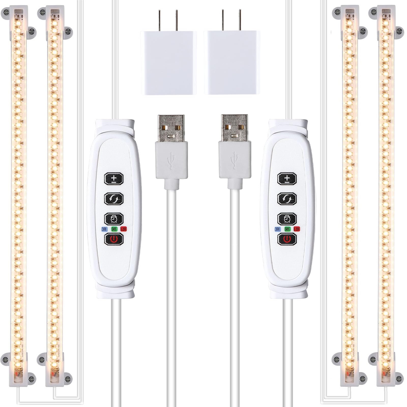 RWNTAO two-strip grow light front view, full spectrum supports indoor plant growth.