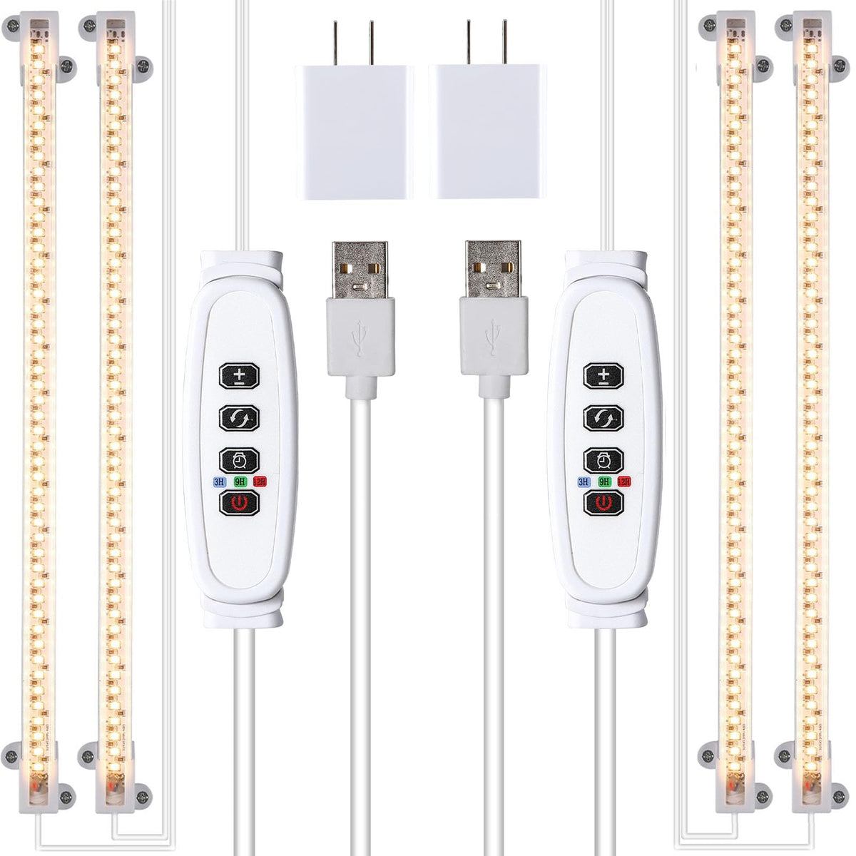 RWNTAO two-strip grow light front view, full spectrum supports indoor plant growth.