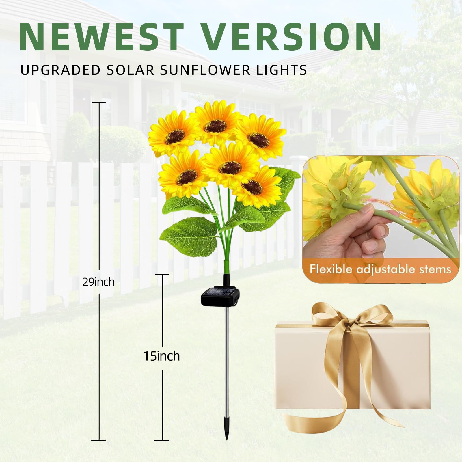 RWUSX gift-ready solar sunflower lights for moms and gardeners.