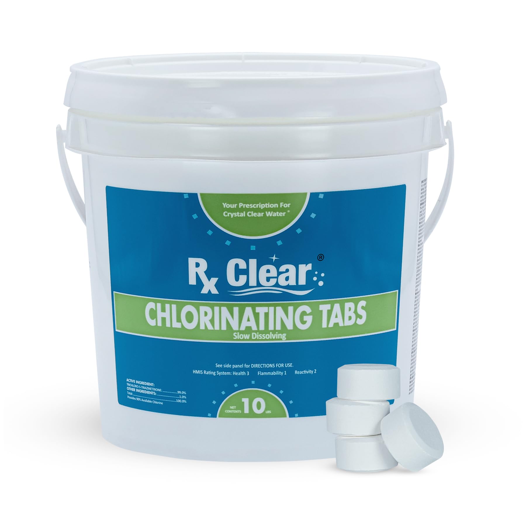 Rx Clear 1-Inch chlorine tabs bottle ready for pool sanitation