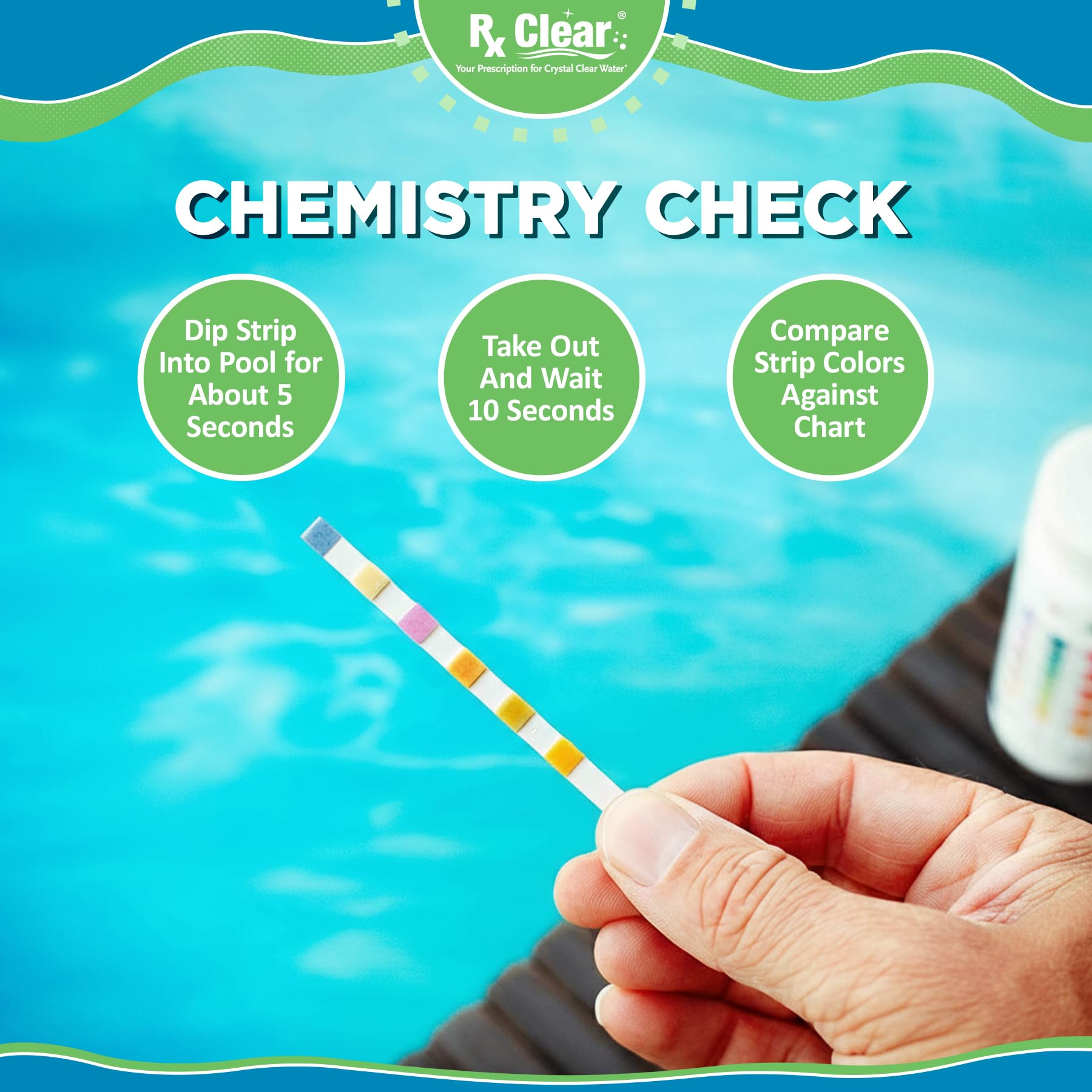 Rx Clear 2-pack bottles on shelf ready for pool maintenance.