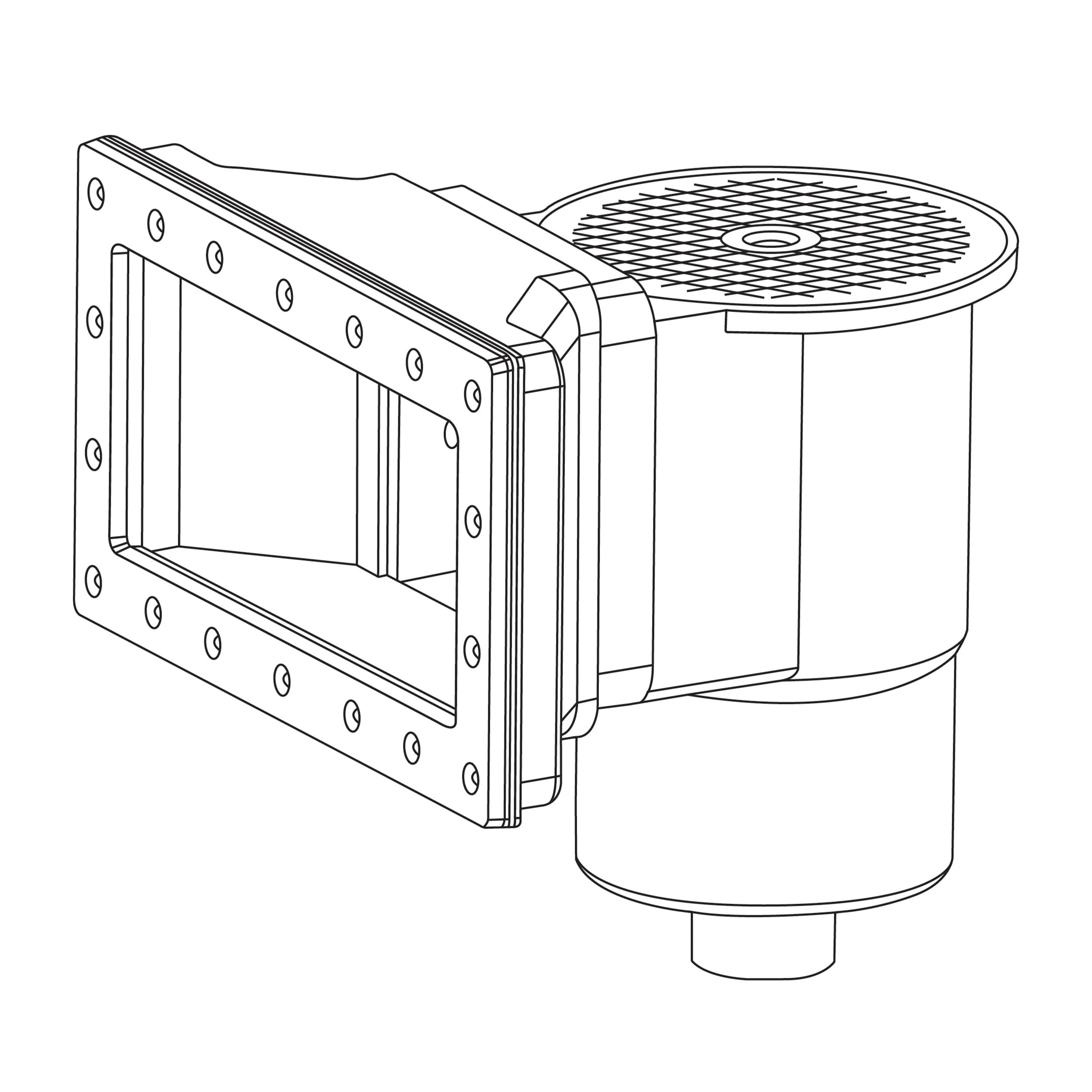Rx Clear heavy-duty skimmer kit dimensions diagram shows secure fit for standard above-ground walls