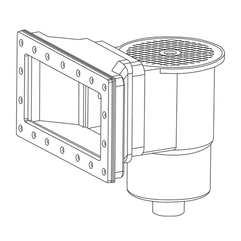 Rx Clear heavy-duty skimmer kit dimensions diagram shows secure fit for standard above-ground walls