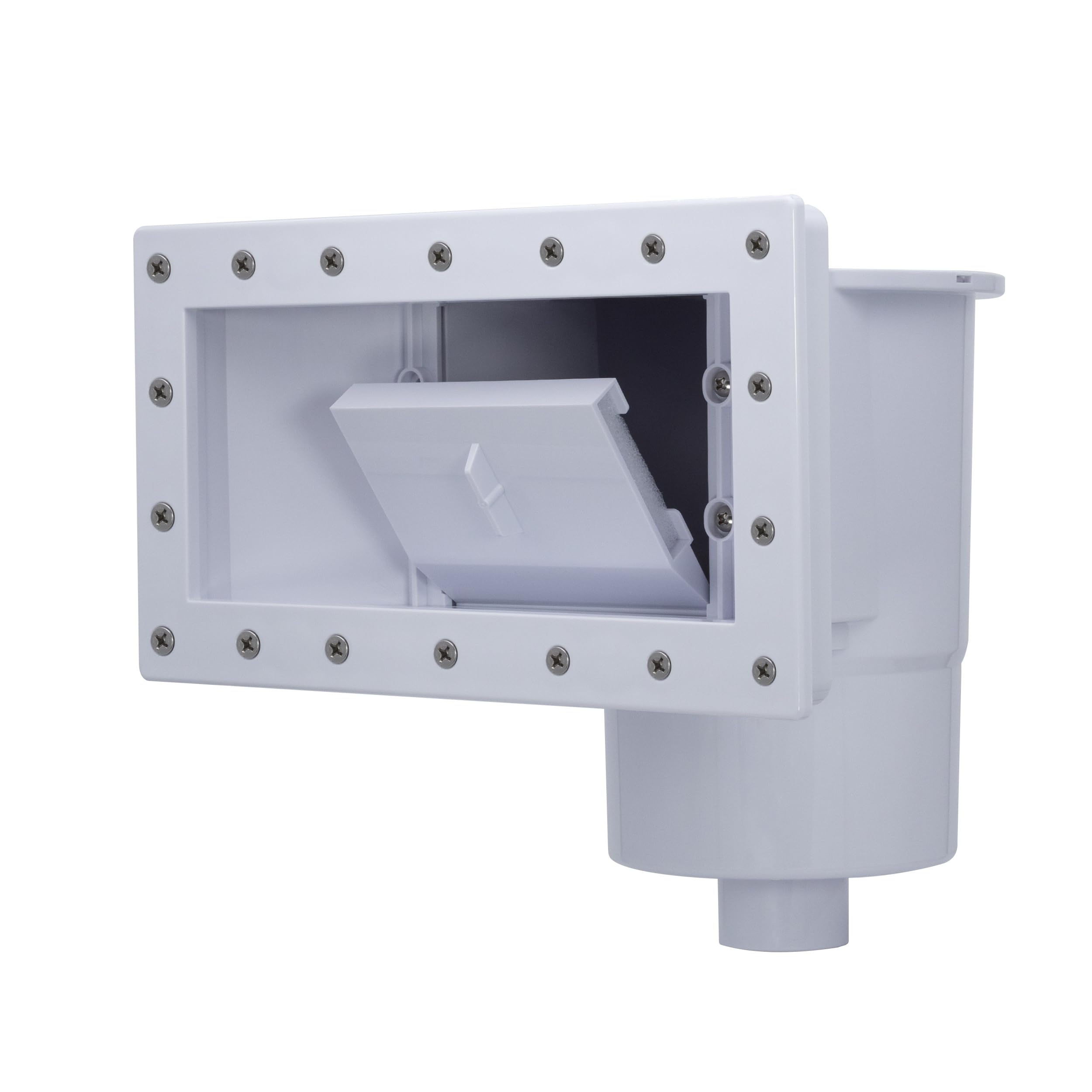 Rx Clear heavy-duty thru-wall skimmer kit front view highlights durable, corrosion-resistant construction for outdoor pools