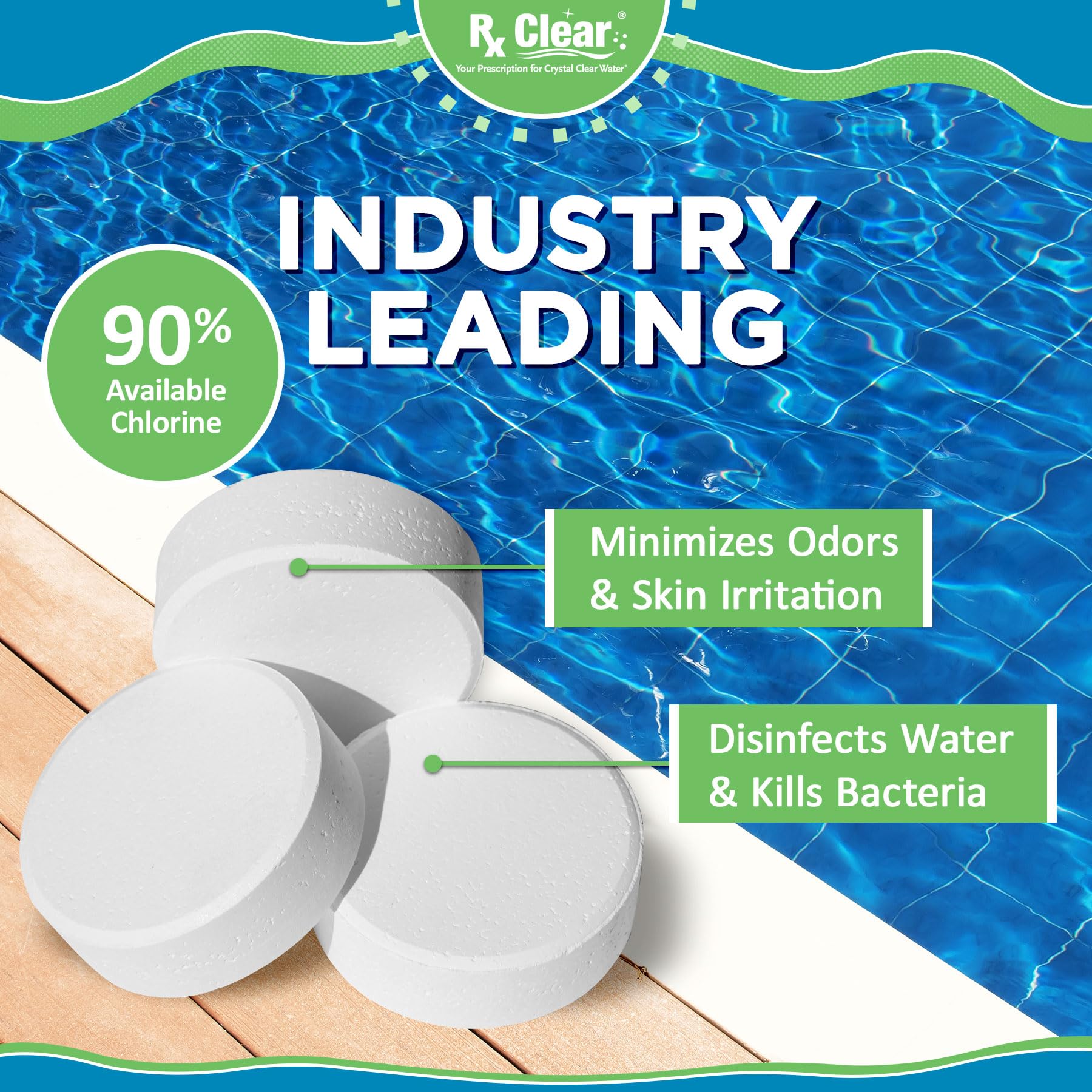 Rx Clear long-lasting tabs provide up to seven days of sanitized water.