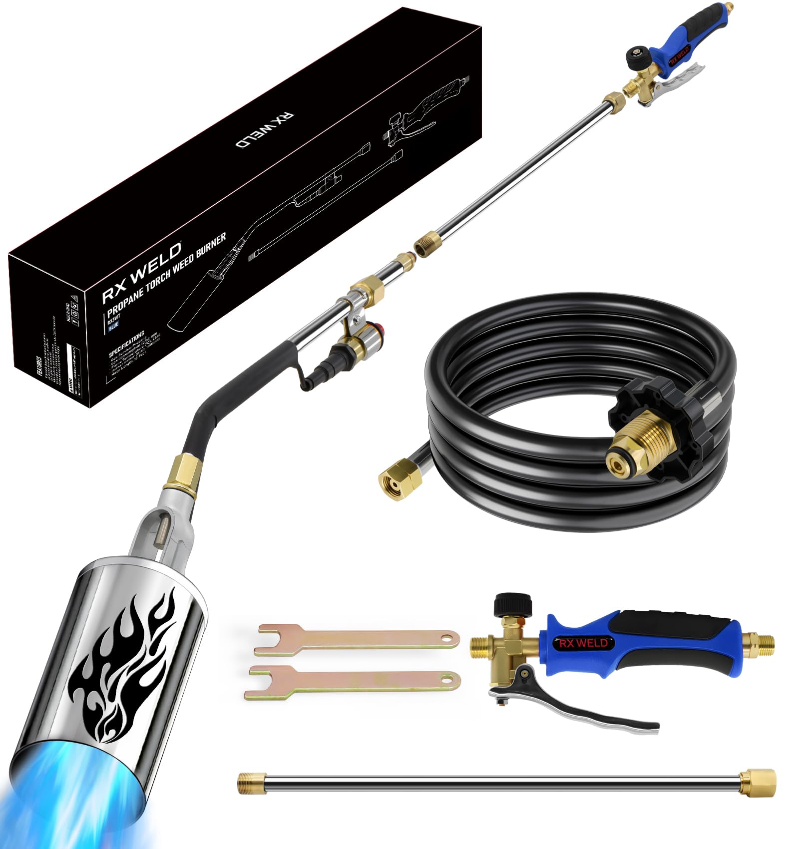 RX WELD adjustable weed torch head for precise work in tight spaces