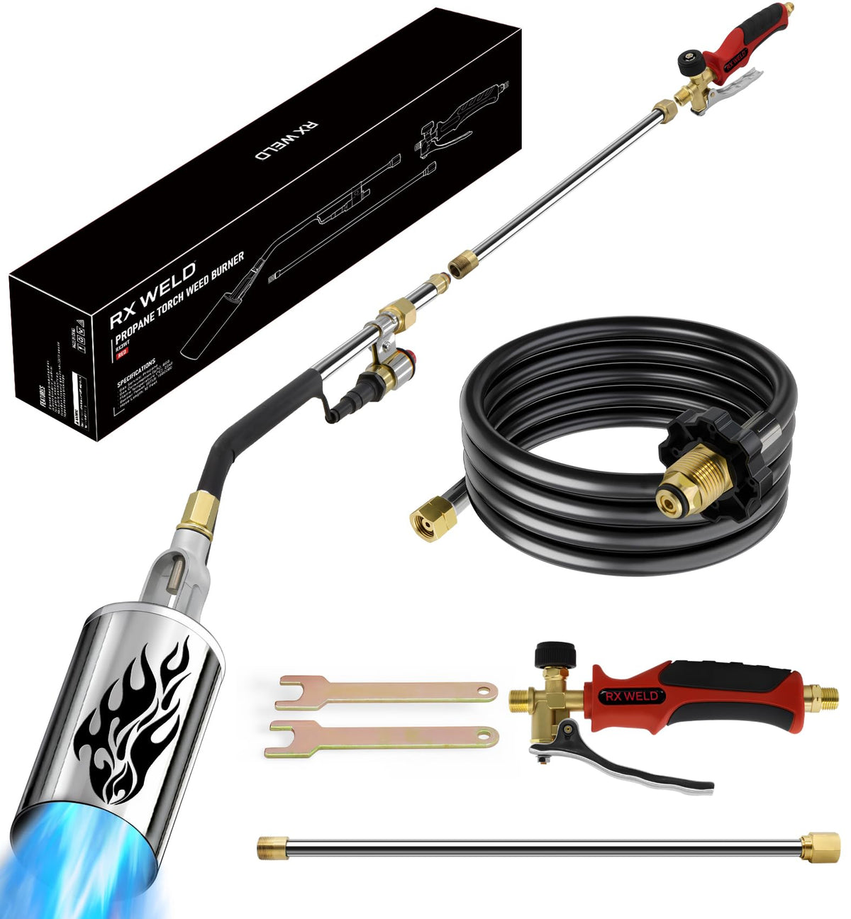 RX WELD propane weed torch delivers 1.8M BTU for fast weed elimination