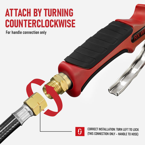 RX WELD ten foot hose allows free movement around obstacles