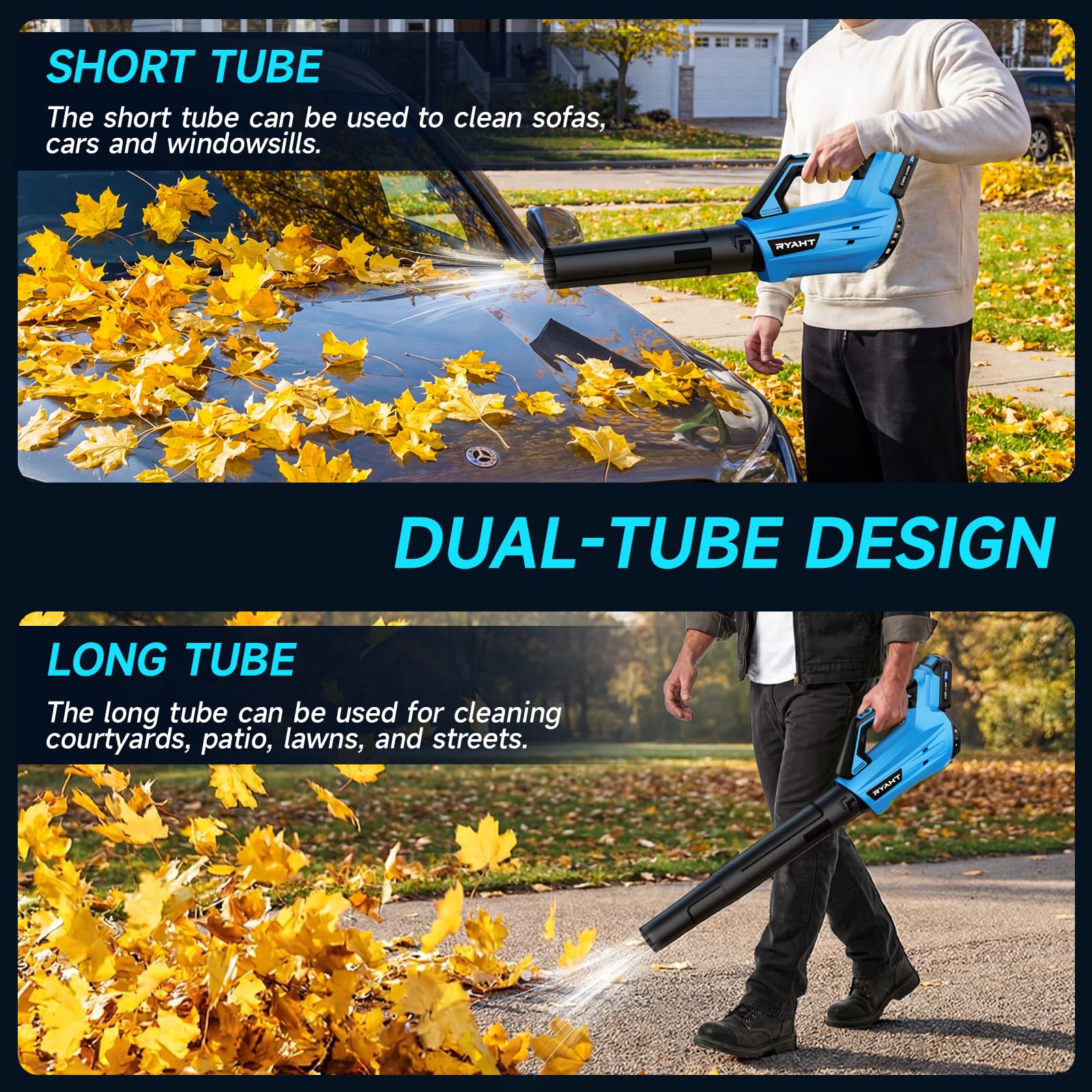 RYAHT lightweight blower with ergonomic grip for comfortable extended use.