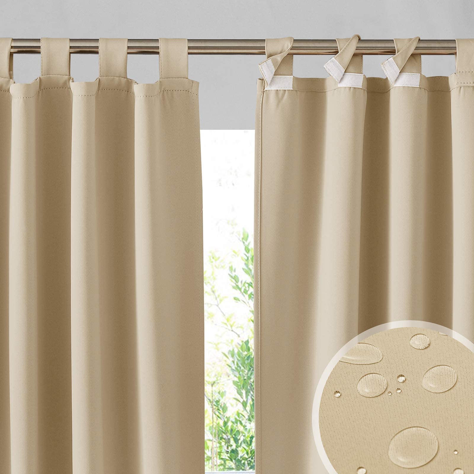 RYB HOME 2-panel outdoor curtains front view showing privacy and shade