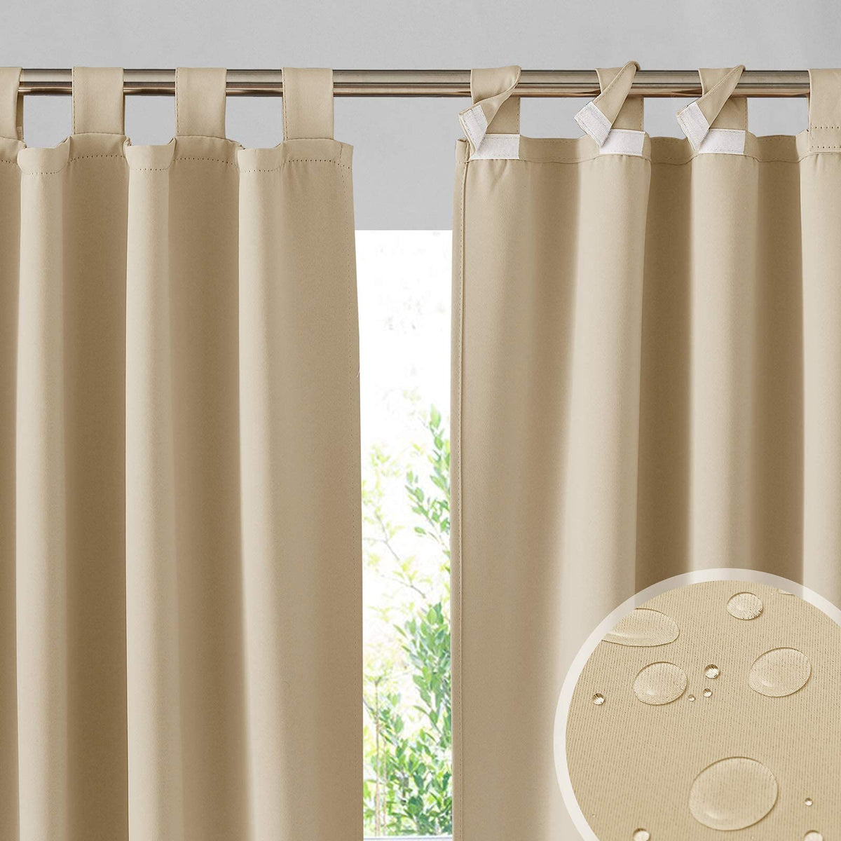 RYB HOME 2-panel outdoor curtains front view showing privacy and shade