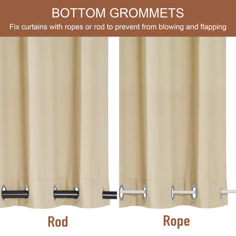 RYB HOME blackout curtains create a cooler dining area outdoors.