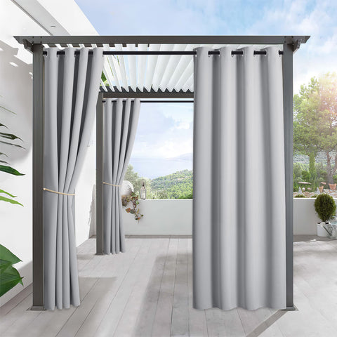 RYB HOME outdoor curtain front view in light grey blocks sunlight for patio privacy