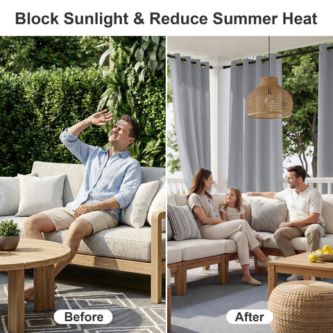 RYB HOME curtain close-up shows waterproof fabric ideal for rainy outdoor spaces