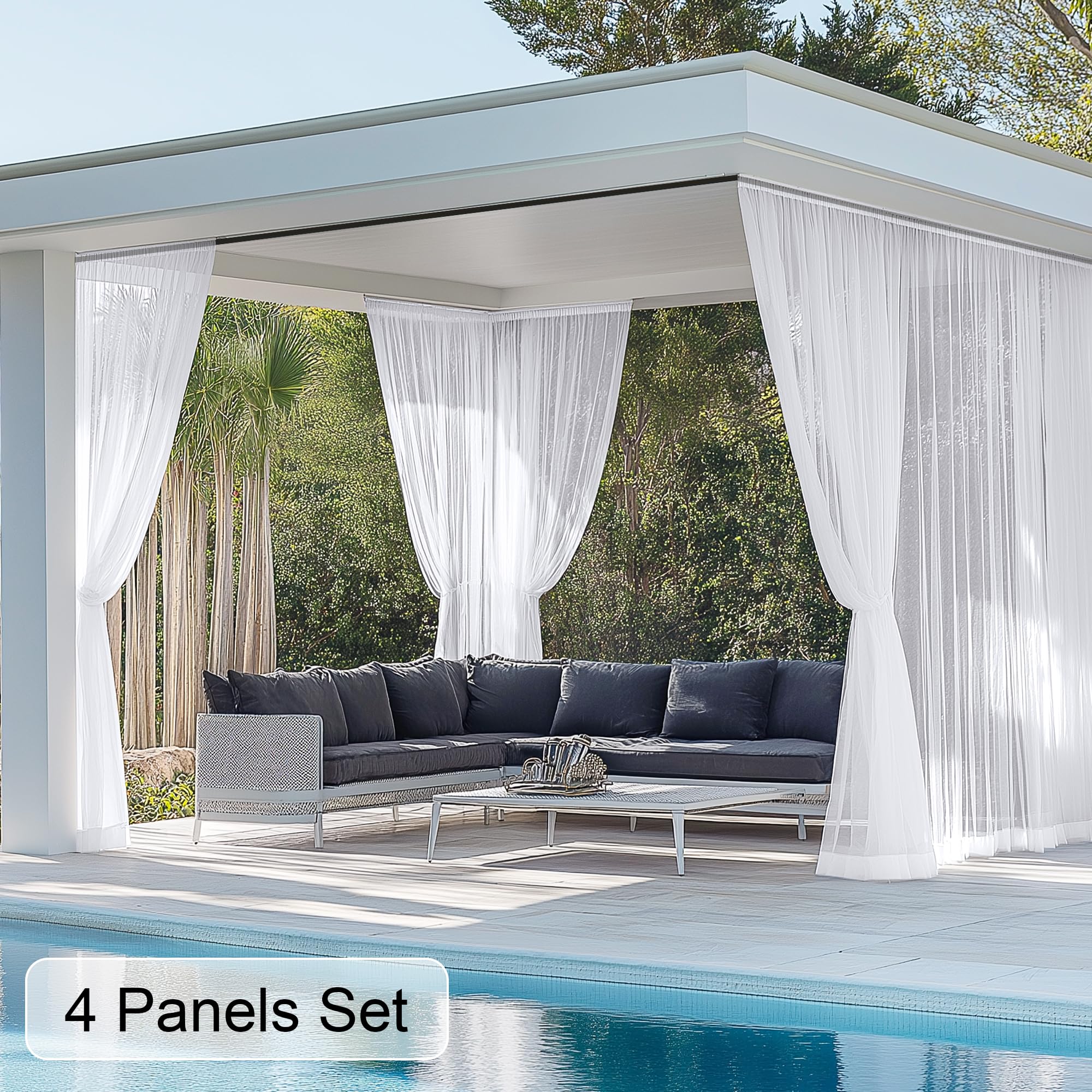 RYB HOME waterproof polyester outdoor curtains demonstrate durability for sun and rain.