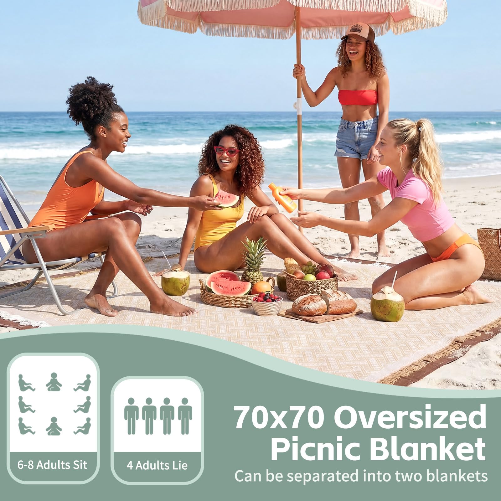 RYCHIC 2-in-1 bottom waterproof base keeps you dry on damp grass or sand.