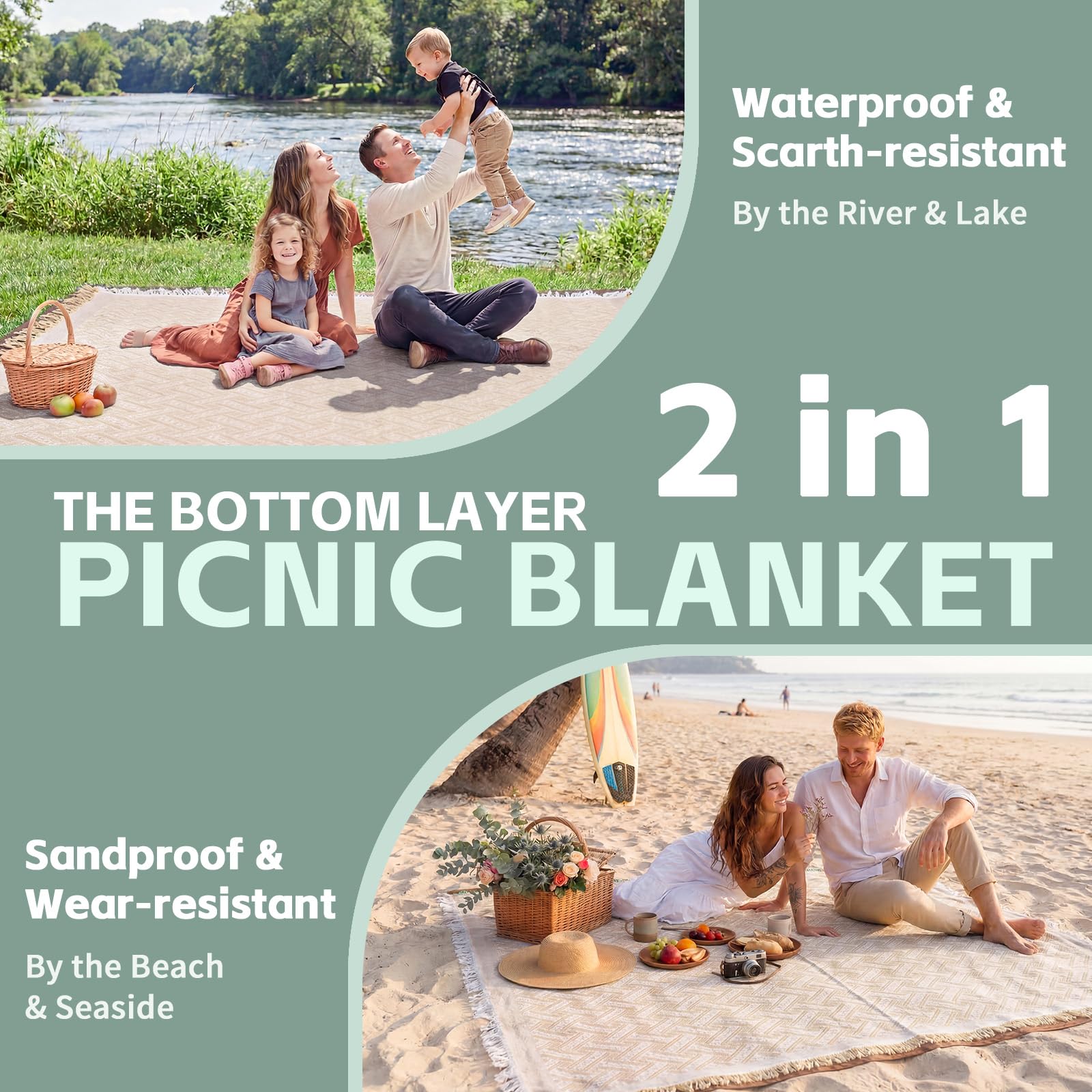 RYCHIC oversized blanket provides generous space for six to eight people to sit.