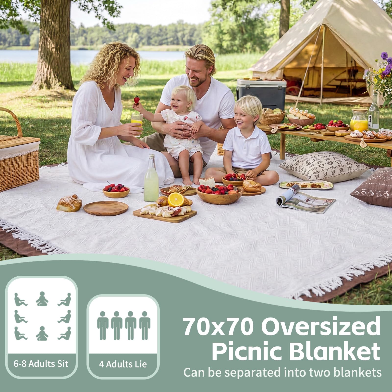 RYCHIC 2-in-1 blanket beach-setup for dry, comfortable sunbathing and picnics.