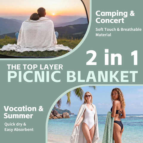 RYCHIC 2-in-1 blanket waterproof-base keeps you dry on damp grass or sand.