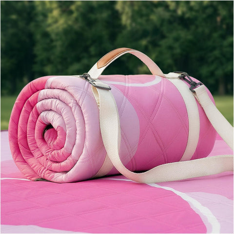 RYCHIC extra-large picnic blanket folded compact for easy storage.