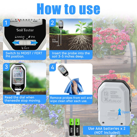 RYJNM Compact garden meter ready for use in pots, beds, or lawns.