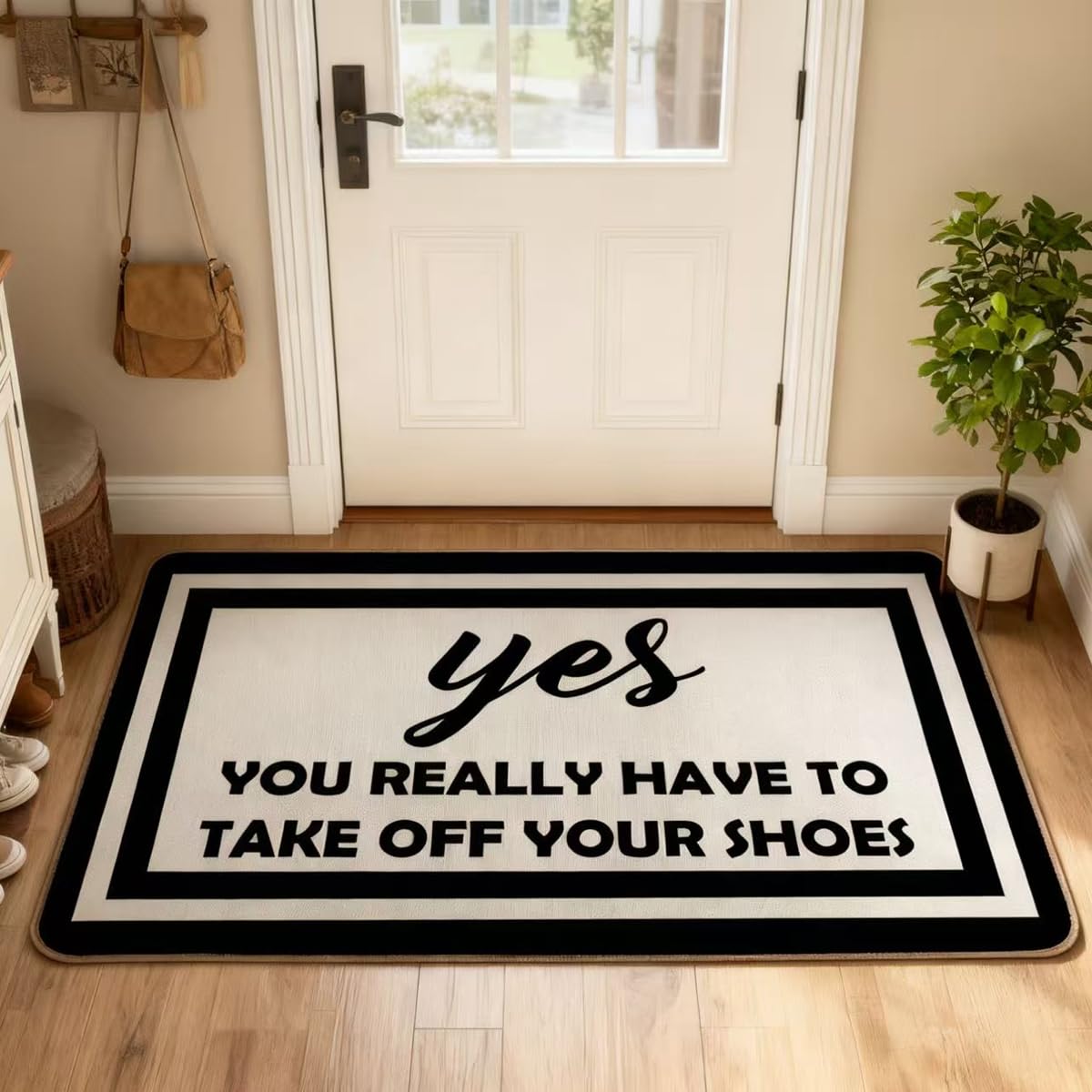 RYKEEN Yes You Really Have to Take Off Your Shoes Door Mat at the entry with non-slip backing.