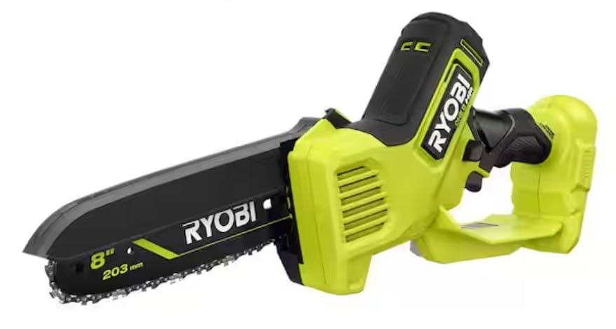 RYOBI 18V compact pruning chainsaw with 8-inch bar, ideal for tight-space pruning