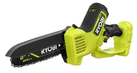 RYOBI 18V compact pruning chainsaw with 8-inch bar, ideal for tight-space pruning