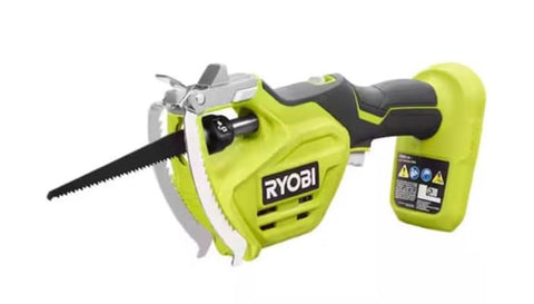 RYOBI 18V ONE+ one-handed pruning recip saw in action, perfect for trimming small limbs.