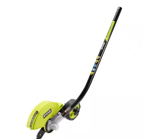 RYOBI Expand-It 8-inch edger attachment with rear wheel for stable edging.