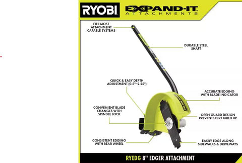 RYOBI Expand-It depth-adjustable edging up to 2.25 inches for tailored lines.
